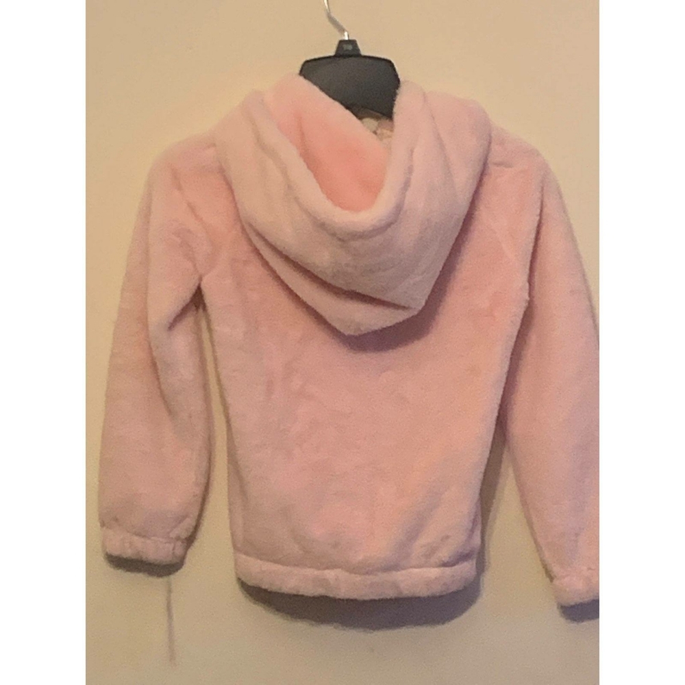 Colorful Planet pink faux fur jacket with hood. - Picture 2 of 4